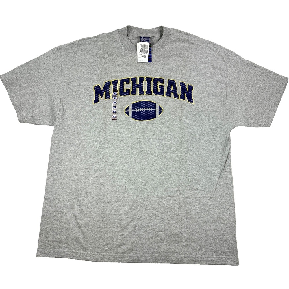 VTG NWT Mens Champs Michigan Wolverines T Shirt Football Gray NCAA Size XL